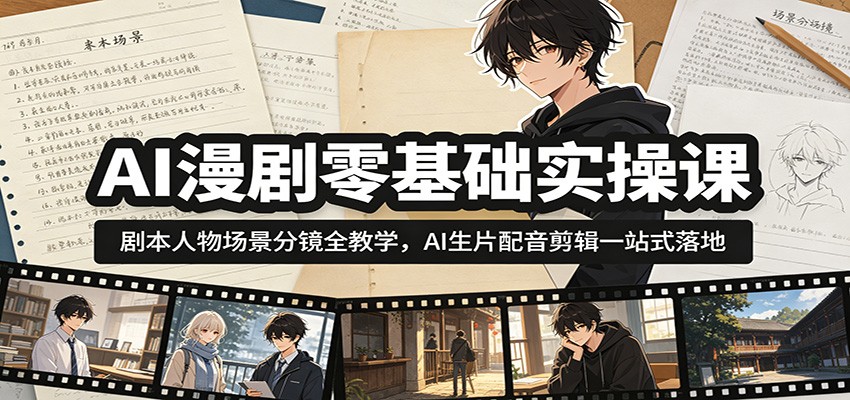 AI漫剧零基础实操课：剧本人物场景分镜全教学，AI生片配音剪辑一站式落地-小艾项目网