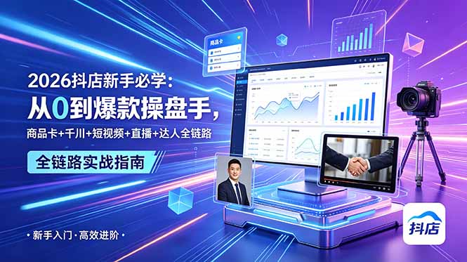 2026抖店新手必学：从0到爆款操盘手，商品卡+千川+短视频+直播+达人全链路-小艾项目网