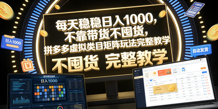 每天稳稳日入1000，不靠带货不囤货，拼多多虚拟类目矩阵玩法完整教学【揭秘】-小艾项目网