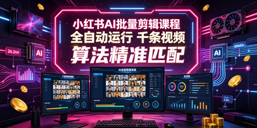 小红书AI批量剪辑课程,24小时全自动运行,解放双手专注运营,千条视频批量处理,小红书算法精准匹配-小艾项目网