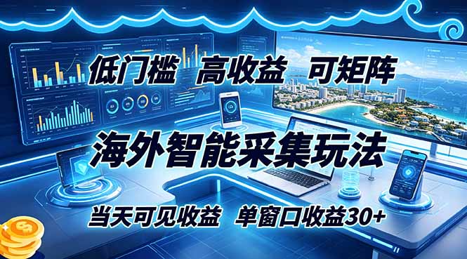 海外智能采集玩法，低门槛高单价可矩阵，当天可见收益，单窗口30+-小艾项目网
