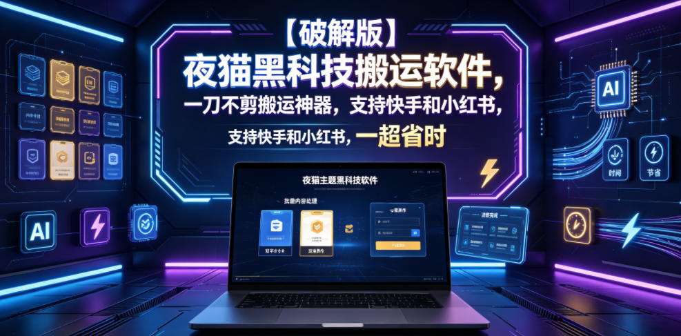 【破解版】夜猫黑科技搬运软件,一刀不剪搬运神器,支持快手和小红书,一键搬运超省时!-小艾项目网