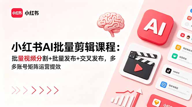小红书AI批量剪辑课程:批量视频分割+批量发布+交叉发布,多账号矩阵运营提效-小艾项目网