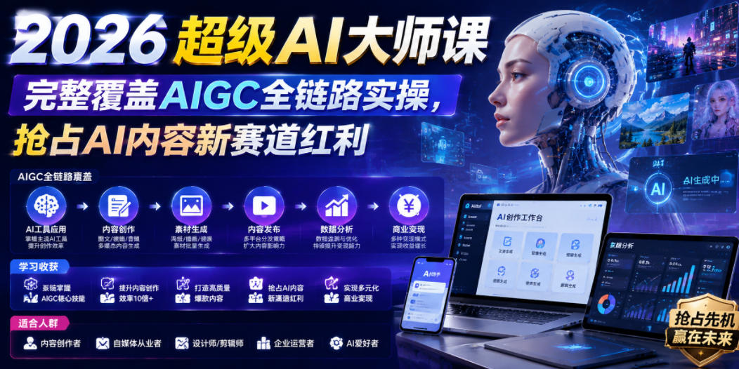 2026超级AI大师课，完整覆盖AIGC全链路实操，抢占AI内容新赛道红利-小艾项目网