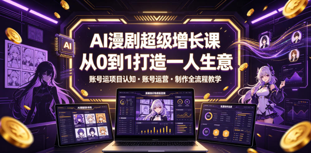 AI漫剧超级增长课，从0到1打造一人生意，项目认知・账号运营・制作全流程教学-小艾项目网