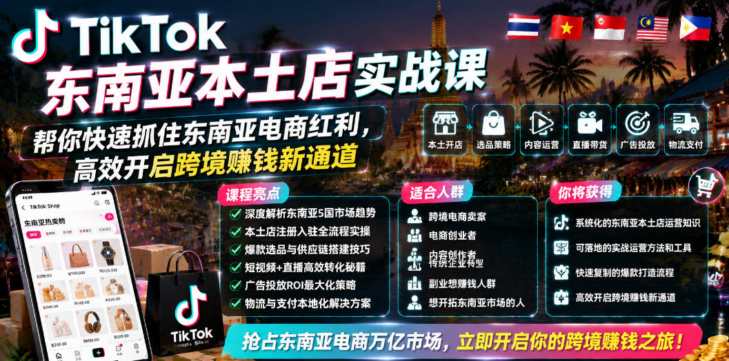 TikTok东南亚本土店实战课,帮你快速抓住东南亚电商红利,高效开启跨境賺钱新通道-小艾项目网
