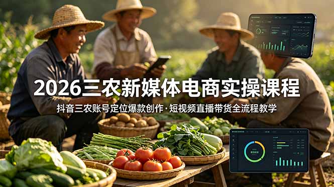 2026三农新媒体电商实操课程：抖音三农账号定位爆款创作，短视频直播带货全流程教学-小艾项目网