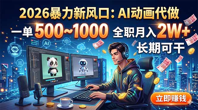 2026暴力新风口:AI动画代做,一单500~1000,全职月入2W+,长期可干-小艾项目网