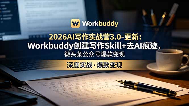 2026AI写作实战营3.0-更新：Workbuddy创建写作Skill+去AI痕迹，微头条公众号爆款变现-小艾项目网