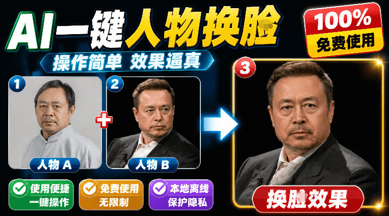 纯离线本地运行！AI一键人物lian部替换软件，支持图片换lian，效果逼真，最便捷换lian工具FaceSwap-小艾项目网