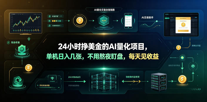 24小时挣美金的AI量化项目，单机日入几十美刀，不用熬夜盯盘，每天见收益【揭秘】-小艾项目网