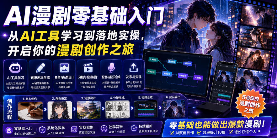 AI漫剧零基础入门,从AI工具学习到落地实操,开启你的漫剧创作之旅-小艾项目网