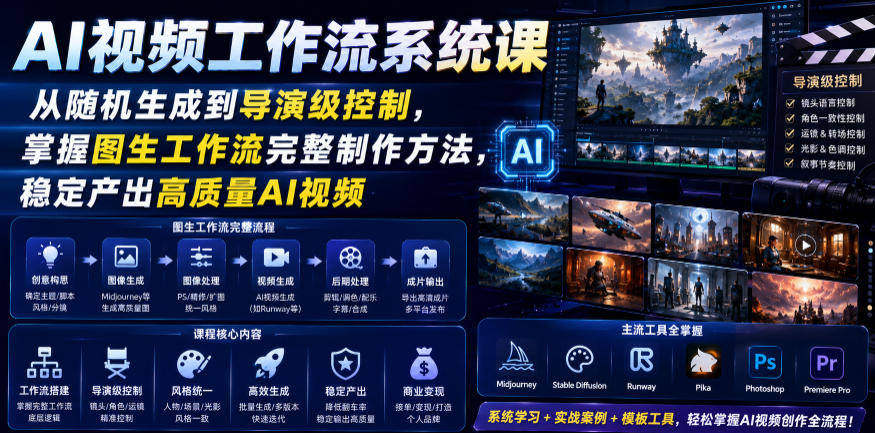 AI视频工作流系统课，从随机生成到导演级控制，掌握图生工作流完整制作方法，稳定产出高质量AI视频-小艾项目网