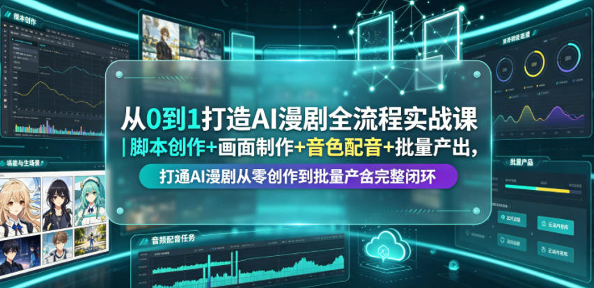 从0到1打造AI漫剧全流程实战课｜脚本创作+画面制作+音色配音+批量产出，打通AI漫剧从零创作到批量量产完整闭环-小艾项目网