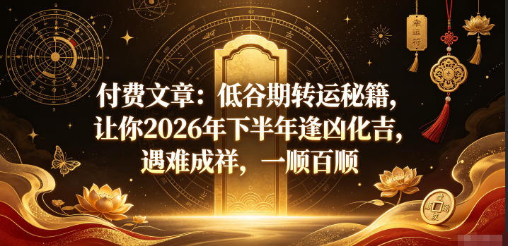付费文章：低谷期转运秘籍，让你2026年下半年逢凶化吉，遇难成祥，一顺百顺-小艾项目网