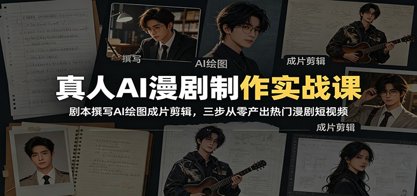 真人AI漫剧制作实战课:剧本撰写AI绘图成片剪辑,三步从零产出热门漫剧短视频-小艾项目网