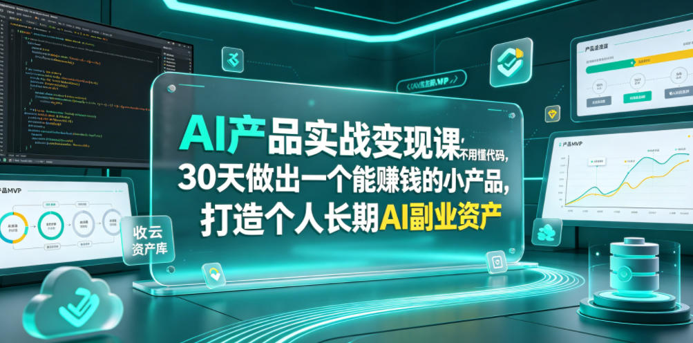 AI产品实战变现课，不用懂代码，30天做出一个能賺钱的小产品，打造个人长期AI副业资产-小艾项目网
