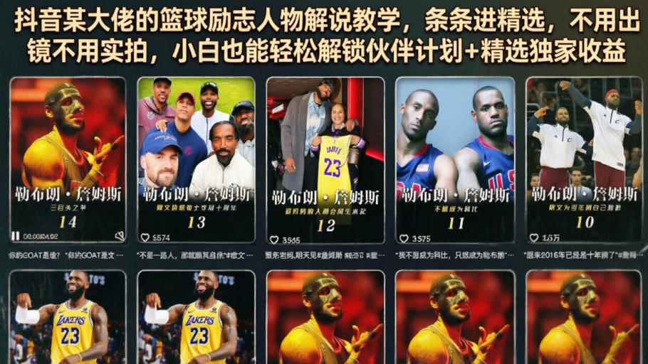抖音某大佬的篮球励志人物解说教学，条条进精选，不用出镜不用实拍，小白也能轻松解锁伙伴计划+精选独家收益-小艾项目网