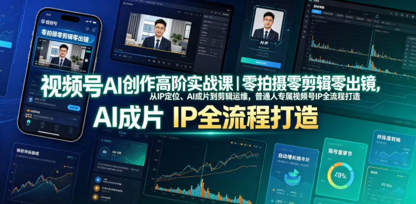 视频号AI创作高阶实战课｜零拍摄零剪辑零出镜，从IP定位、AI成片到剪辑运维，普通人专属视频号IP全流程打造-小艾项目网