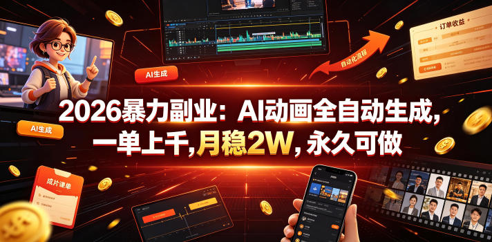 2026暴力副业：AI动画全自动生成，一单上千，月稳2W，永久可做【揭秘】-小艾项目网