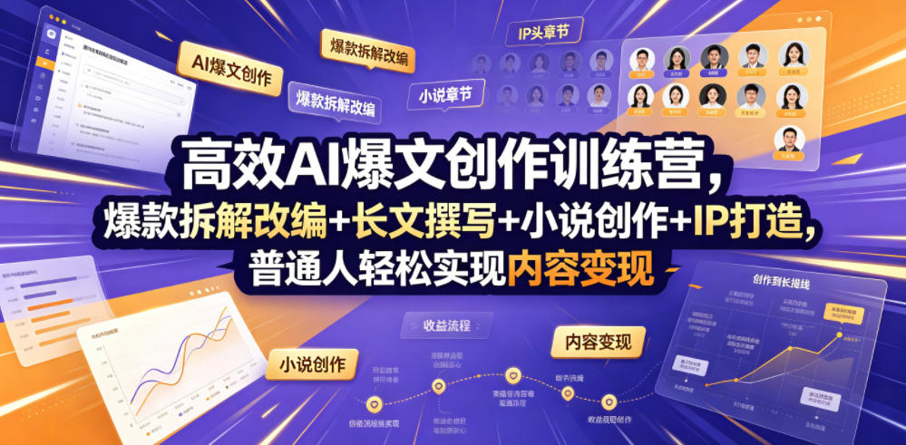 高效AI爆文创作训练营，爆款拆解改编+长文撰写+小说创作+IP打造，普通人轻松实现内容变现-小艾项目网