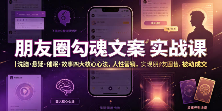 朋友圈勾魂文案实战课｜洗脑·悬疑·催眠·故事四大核心心法，吃透人性营销，实现朋友圈不销而售被动成交-小艾项目网
