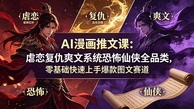 AI漫画推文课：虐恋复仇爽文系统恐怖仙侠全品类，零基础快速上手爆款图文赛道-小艾项目网