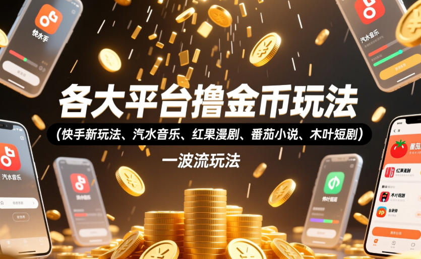 各大平台撸金币玩法(快手新玩法、汽水音乐、红果漫剧、番茄小说、木叶短剧)，一波流玩法(收费398元的教程)-小艾项目网