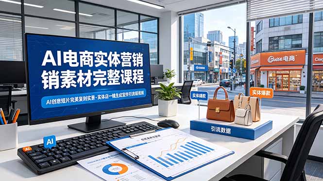 AI电商实体营销素材完整课程，AI创意短片完美复刻实景，实体店一键生成宣传引流短视频-小艾项目网
