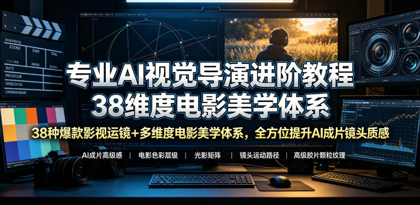 专业AI视觉导演进阶教程，38种爆款影视运镜+多维度电影美学体系，全方位提升AI成片高级感与镜头质感-小艾项目网