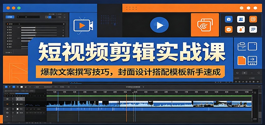 短视频剪辑实战课：爆款文案撰写技巧，封面设计搭配模板新手速成-小艾项目网