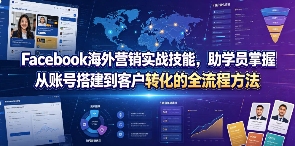 Facebook海外营销实战技能，助学员掌握从账号搭建到客户转化的全流程方法-小艾项目网