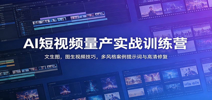 AI短视频量产实战训练营：文生图，图生视频技巧，多风格案例提示词与高清修复-小艾项目网