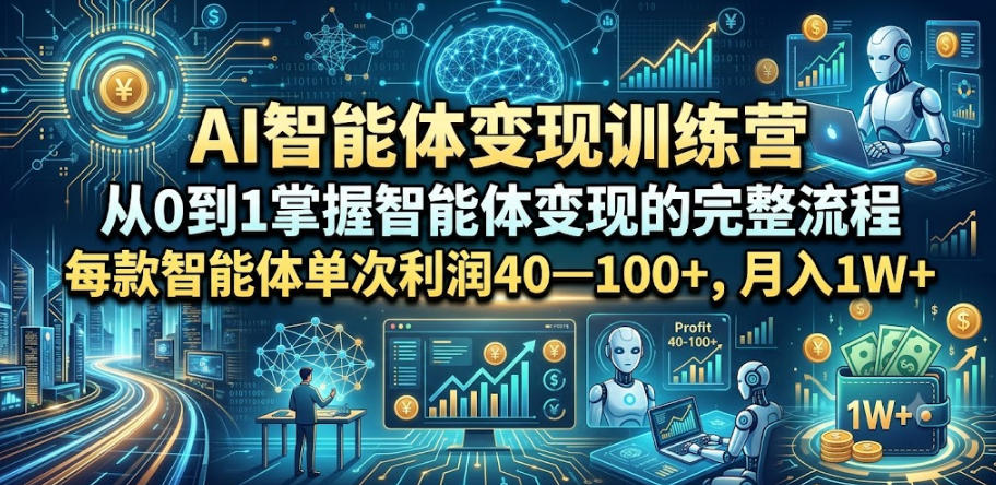 AI智能体变现训练营，从0到1掌握智能体变现的完整流程，每款智能体单次利润40—100+，月入1W+-小艾项目网