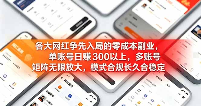 各大网红争先入局的零成本副业，单账号日赚 300 以上，多号矩阵可放大，模式合规长久稳定！-小艾项目网