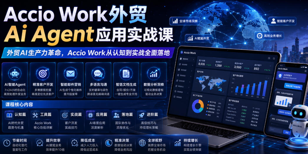 Accio Work外贸Ai Agent应用实战课，外贸AI生产力革命，Accio Work从认知到实战全面落地-小艾项目网