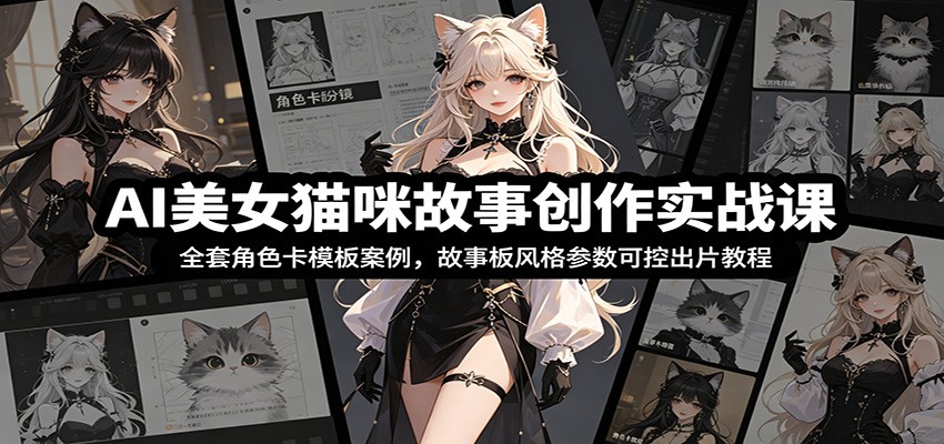 AI美女猫咪故事创作实战课：全套角色卡模板案例，故事板风格参数可控出片教程-小艾项目网