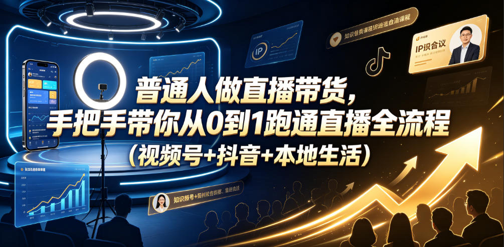 普通人做直播带货，手把手带你从0到1跑通直播全流程(视频号+抖音+本地生活)-小艾项目网