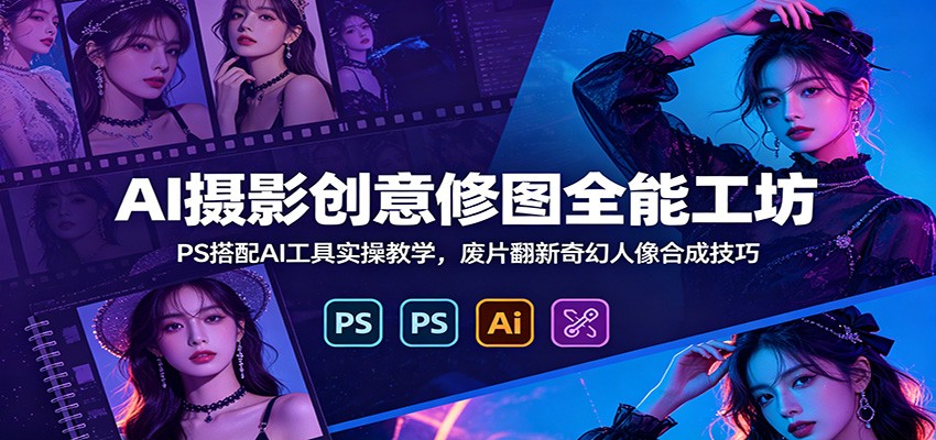 AI摄影创意修图全能工坊：PS搭配AI工具实操教学，废片翻新奇幻人像合成技巧-小艾项目网
