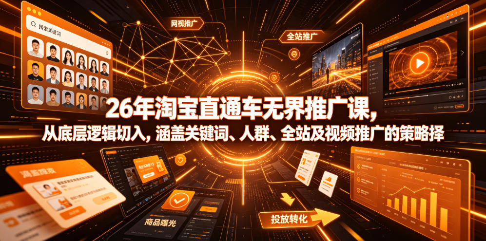 26年淘宝直通车无界推广课，从底层逻辑切入，涵盖关键词、人群、全站及视频推广的策略选择-小艾项目网