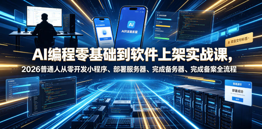 AI编程零基础到软件上架实战课，2026普通人从零开发小程序、部署服务器、完成备案全流程项目落地教程-小艾项目网