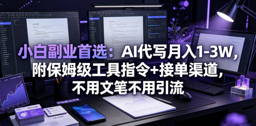 小白副业首选：AI代写月入1-3W，附保姆级工具指令+接单渠道，不用文笔不用引流【揭秘】-小艾项目网
