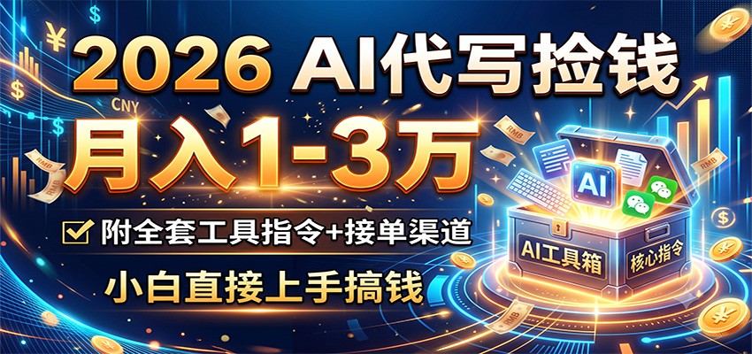 2026 AI代写捡钱，月入1-3万，附全套工具指令+接单渠道，小白直接上手搞钱-小艾项目网