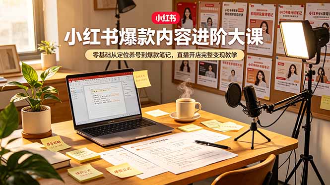 小红书爆款内容进阶大课，零基础从定位养号到爆款笔记，直播开店完整变现教学-小艾项目网