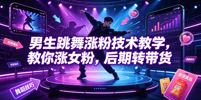 男生跳舞涨粉技术教学，教你涨女粉，后期转带货-小艾项目网