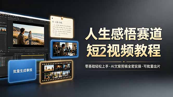 人生感悟赛道短视频教程，零基础轻松上手，AI文案剪辑全套实操可批量出片-小艾项目网