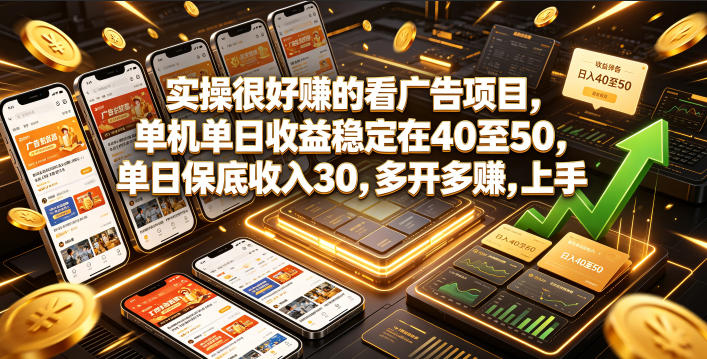 实操很好賺的看广告项目，单机单日收益稳定在40至50，单日保底收入30，多开多賺，上手就能变现【揭秘】-小艾项目网