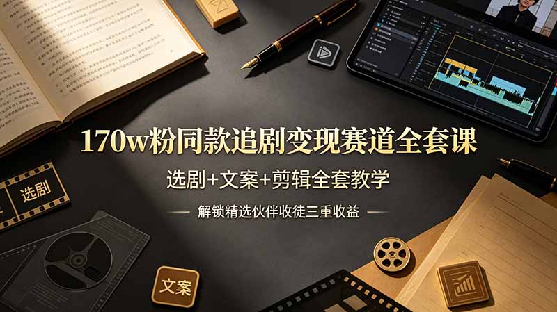 170w粉博主同款追剧变现赛道全套课，选剧+文案+剪辑全套教学，解锁精选伙伴收徒三重收益-小艾项目网