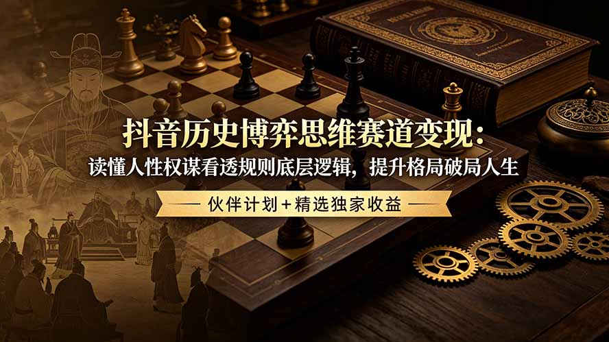 抖音历史博弈思维赛道变现：读懂人性权谋看透规则底层逻辑，提升格局破局人生，伙伴计划+精选独家收益-小艾项目网