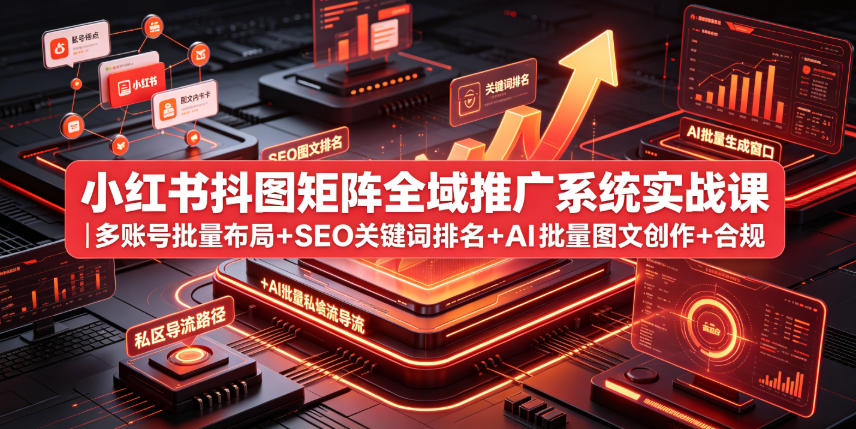 小红书抖图矩阵全域推广系统实战课|多账号批量布局+SEO关键词排名+AI批量图文创作+合规私域导流完整落地教程-小艾项目网